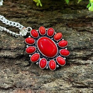 Beautiful Red Coral Gemstone pendant, with 18” chain.